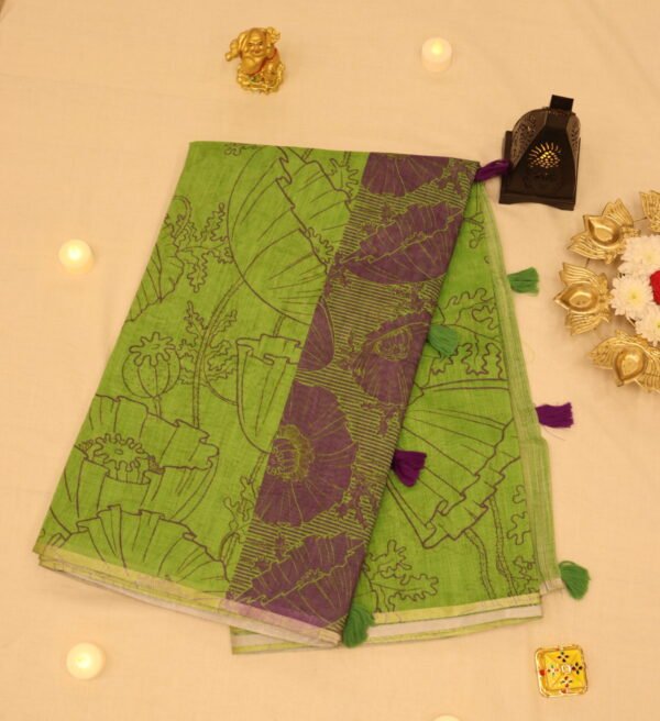 PNFC-01 Green Violet Cottonn Saree