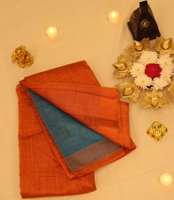 PNPC-01 Orange & Blue Plain Cotton Saree
