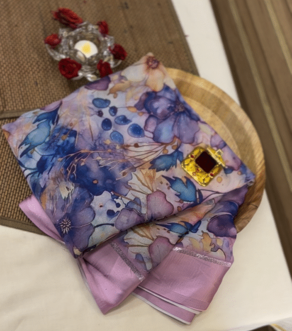 PNSSS-02 Synthetic Pink & Violet Saree